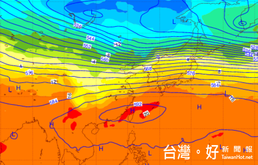 下週三至週五(26至28日),太平洋高壓勢力強籠罩台灣上空,台灣附近地面風力微弱,將形成秋老虎的天氣型態。(圖/翻攝「洩天機教室」氣象專欄)