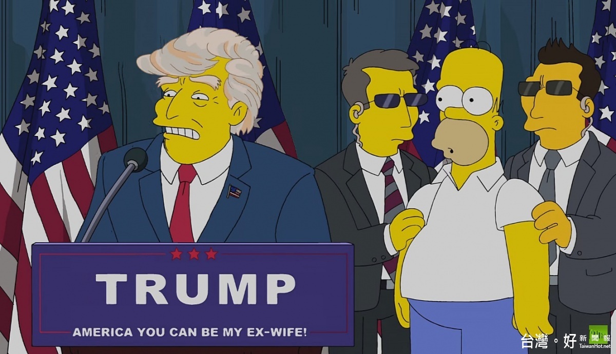 「辛普森家庭」(The Simpsons),在2015年也曾以川普競選總統為題,製作相關劇情。(圖/Animation on FOX YouTube)
