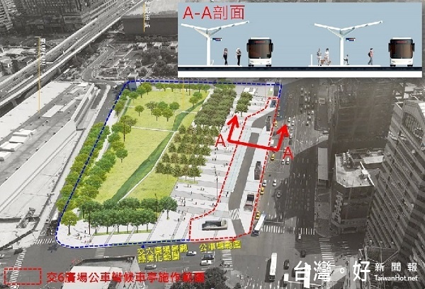交六廣場候車亭完成示意圖(圖/北市工務局)
