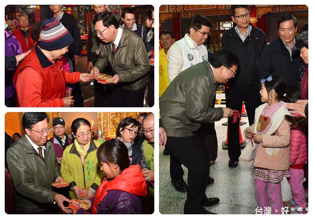 桃園市長鄭文燦前往楊梅錫福宮、三元宮、啟明宮、奉天宮參香,並發送新春福袋。