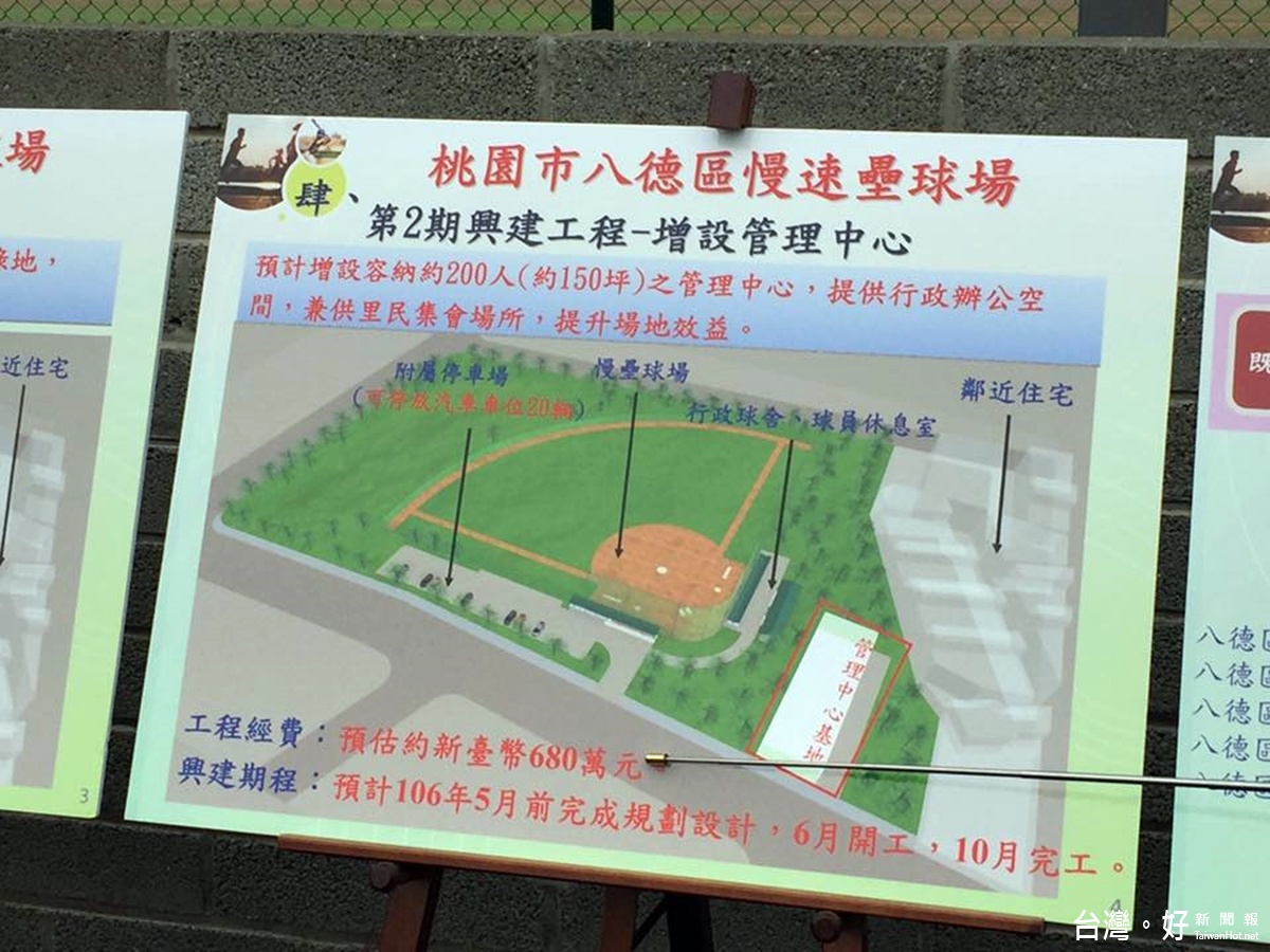 八德區慢壘球場增設管理中心,棒壘球場功能更多元