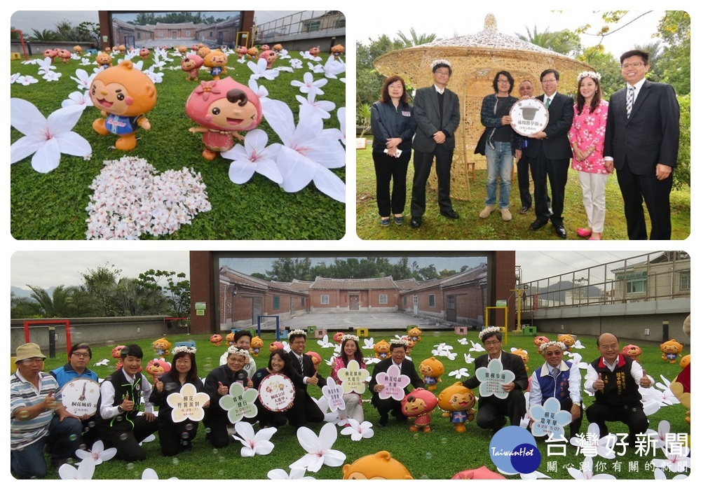 鄭市長指出,桐花地景藝術作品的創作者,利用隨手可得的材料,融合環境與生態特色,進行穀倉、漂流木、公仔、二手家具等創作。