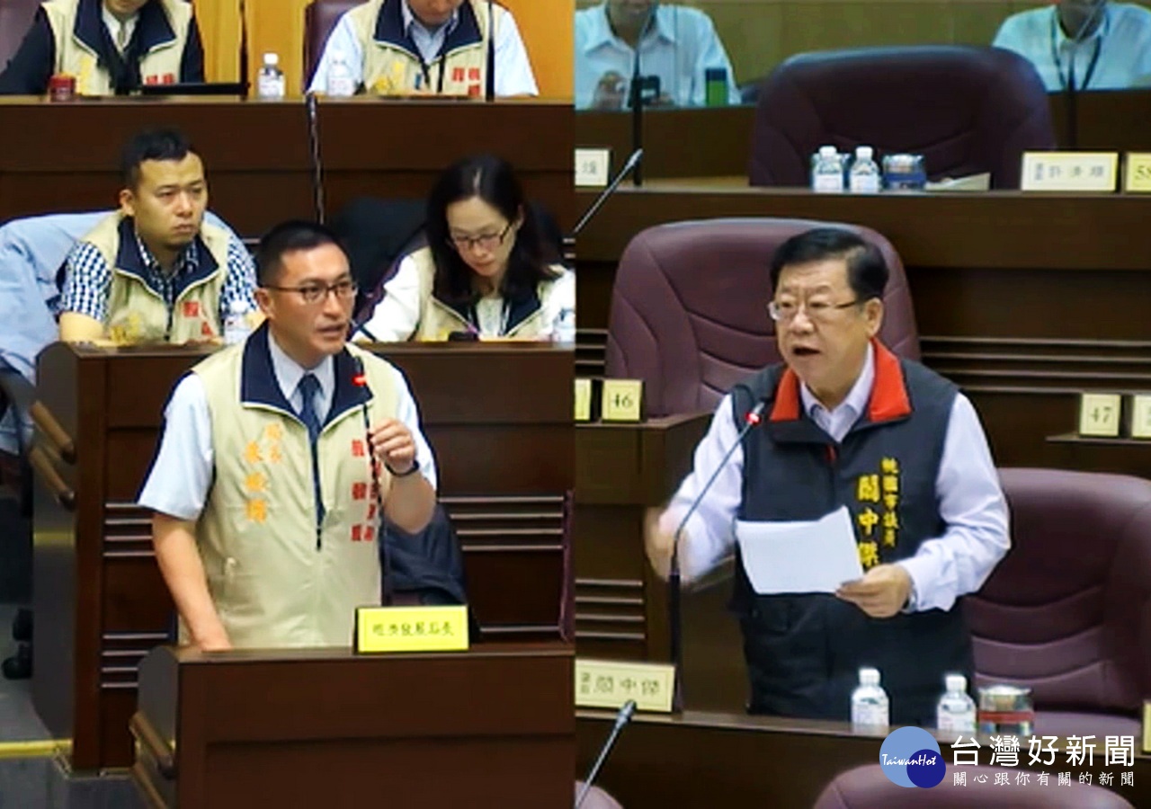 針對稅留桃園及龍潭地區商圈改造等問題,桃園市議員閻中傑於議事堂上提出質詢。