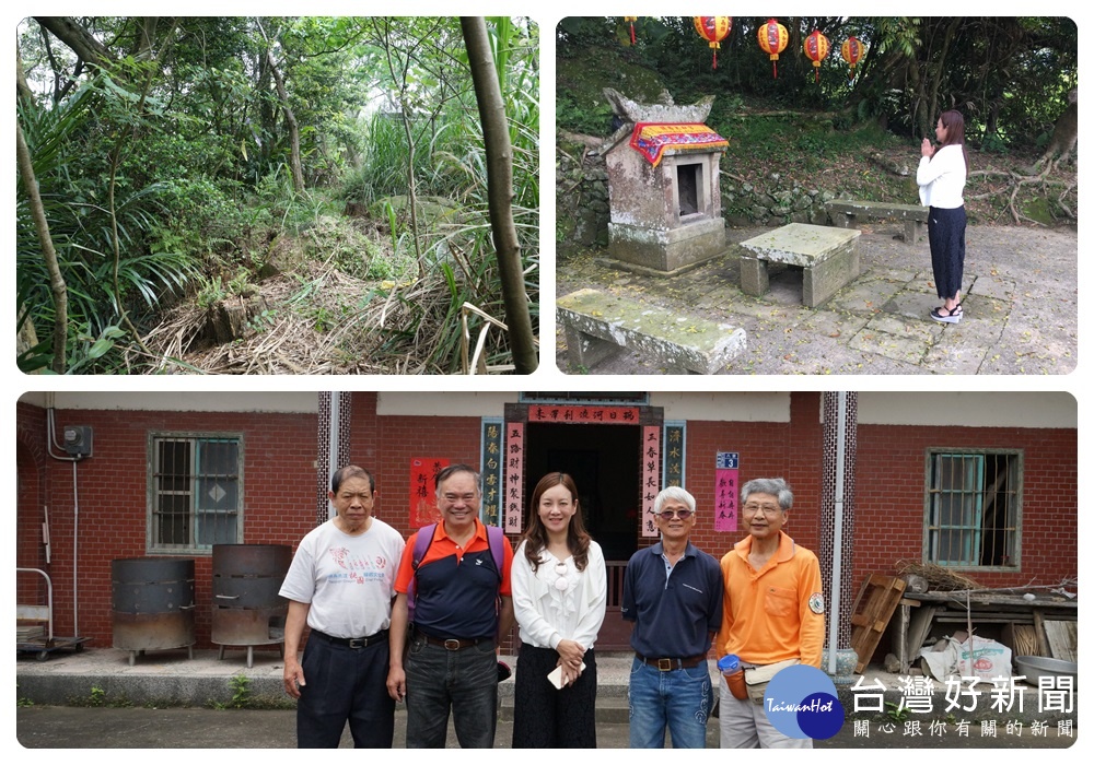 蔣絜安局長與當地文史工作者蔡光隆先生(右二)八寮古道關西出口老屋合照。 