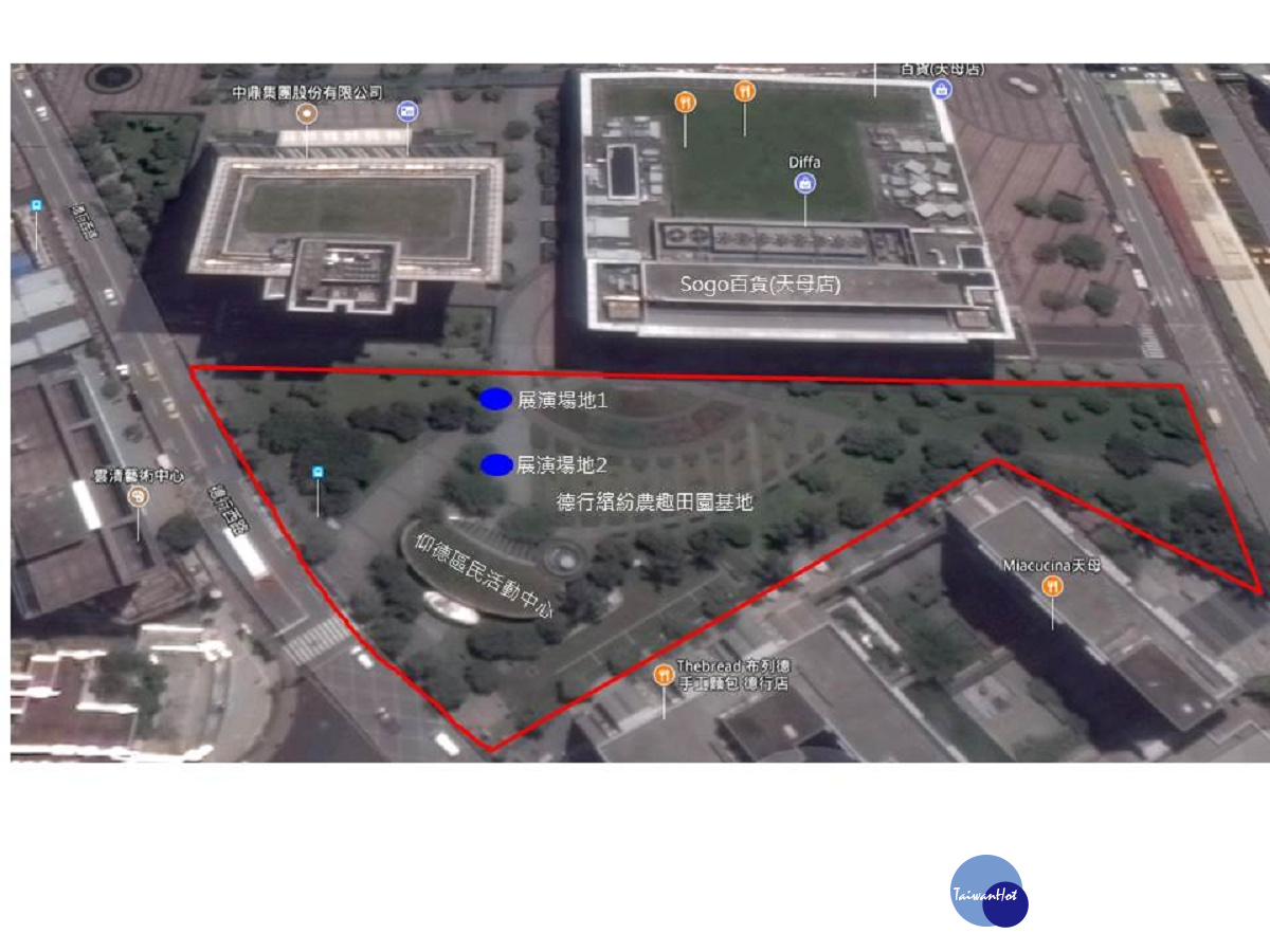 德行公園開放街頭藝人展演場地平面圖(圖/台北市政府工務局提供)