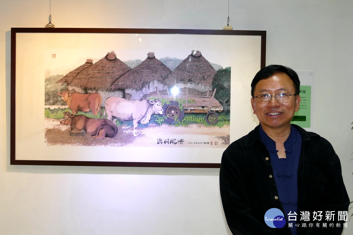 潘樵為彰化芳苑的海牛繪製水墨作品,引起「世界客家雜誌」的注意,還特地為他寫了一篇專訪報導。
