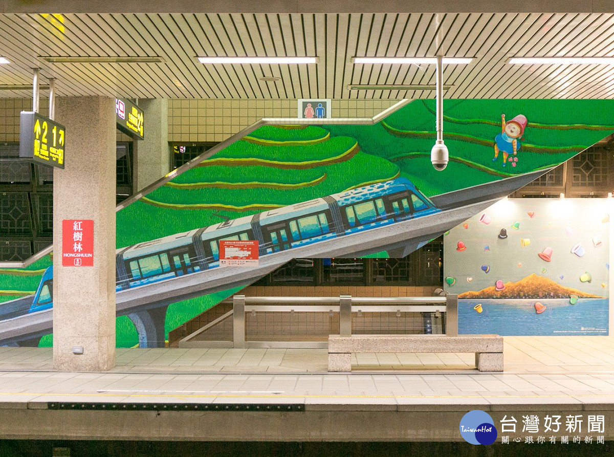 捷運紅樹林站內月台及天橋連通道舉辦「淡海輕軌遇上幾米」展覽