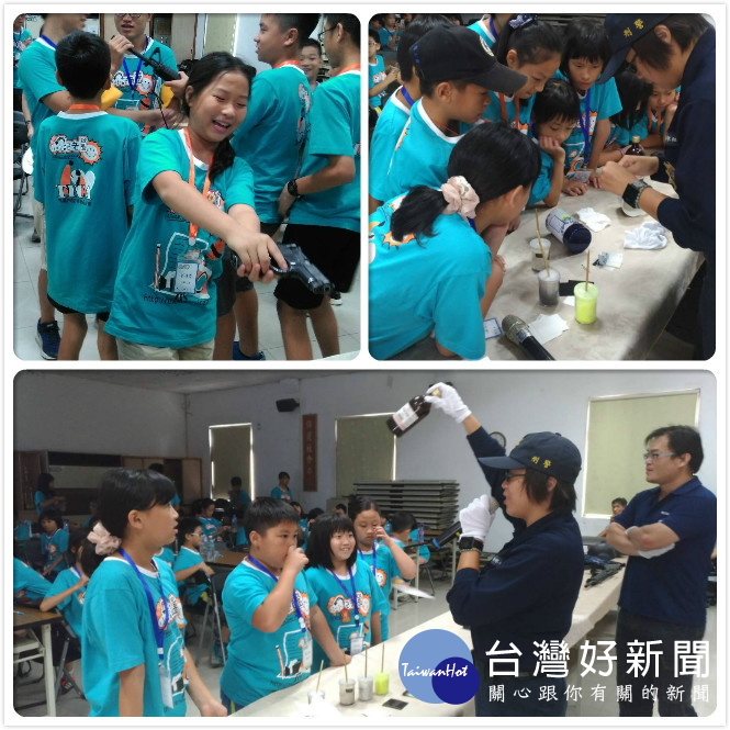 桃園市小小記者營隊，到楊梅警察分局參訪，全體團員滿懷欣喜流連忘返。