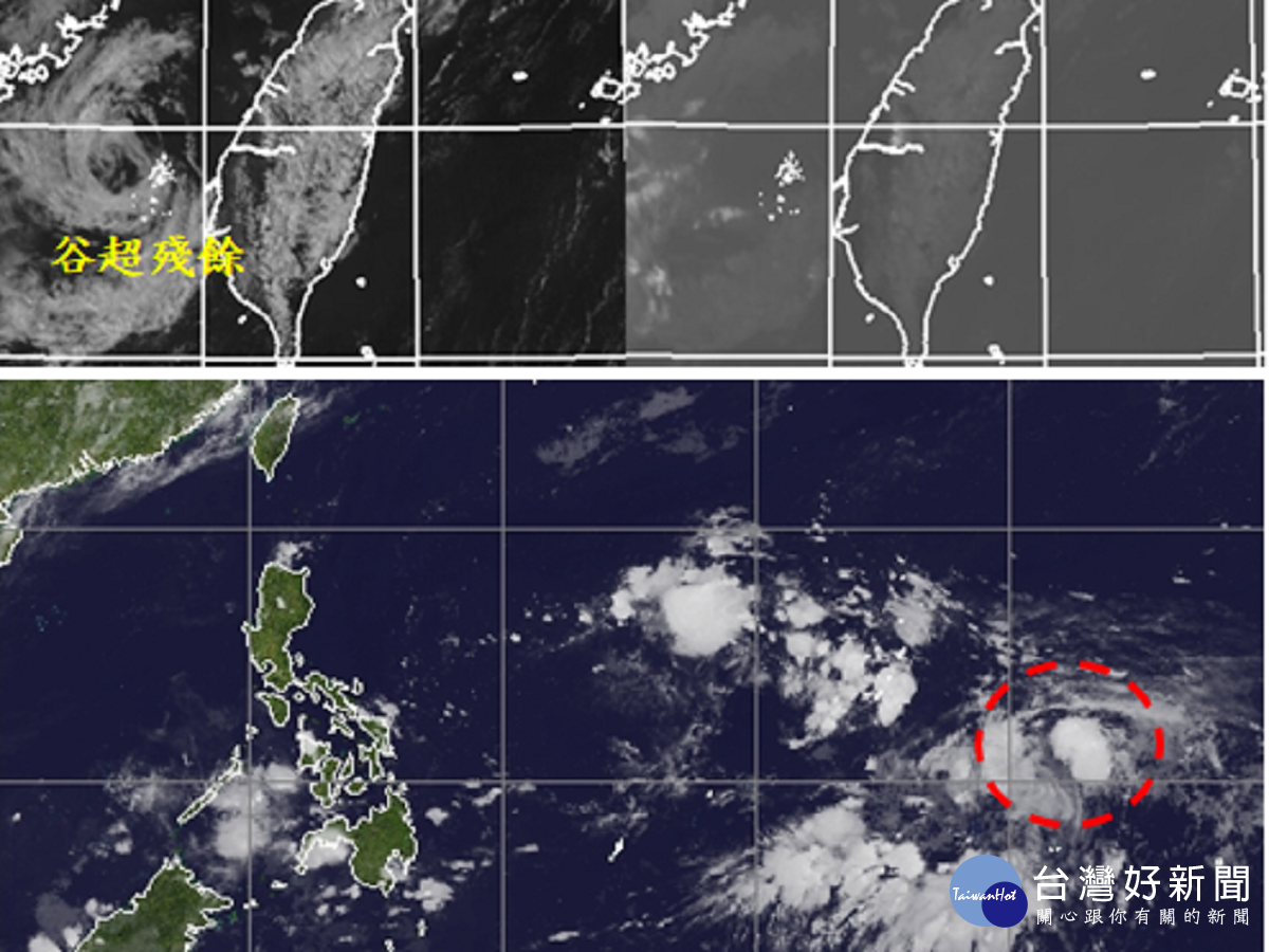 下圖為關島東南方的熱帶雲系，大約兩、三天後有機會發展成颱風；預計下週四、五前後，將會逐漸接近台灣。（圖／翻攝自「三立準氣象•老大洩天機」）