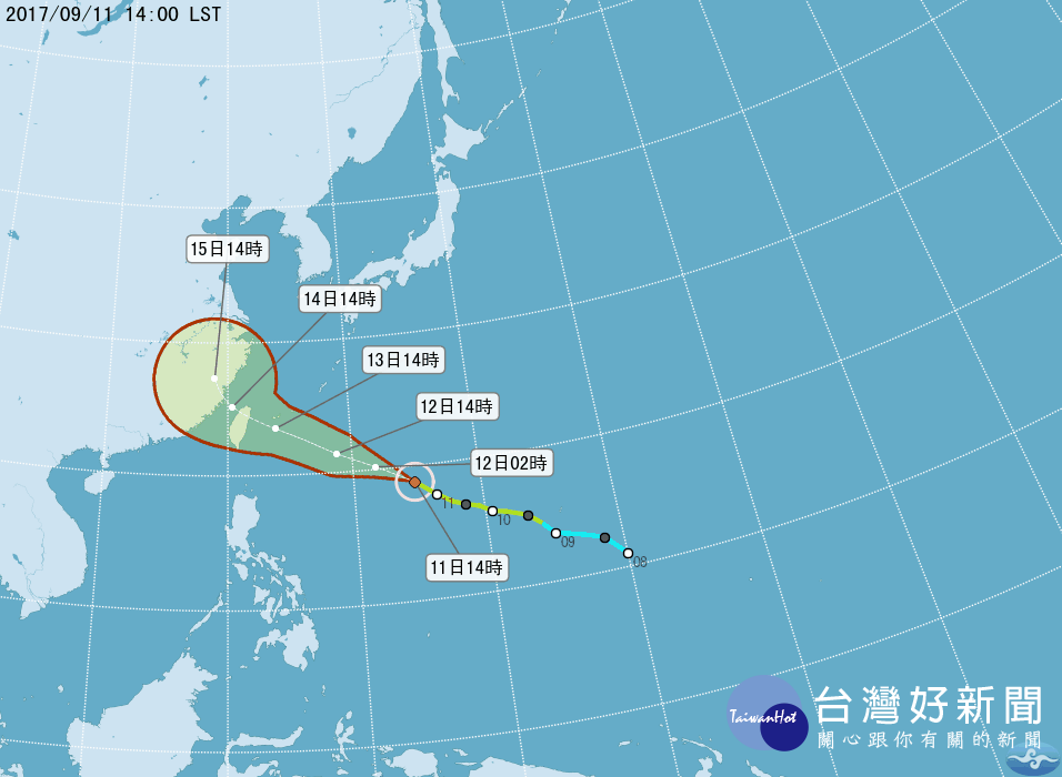 泰利颱風持續變胖增強　可能從東北部登陸