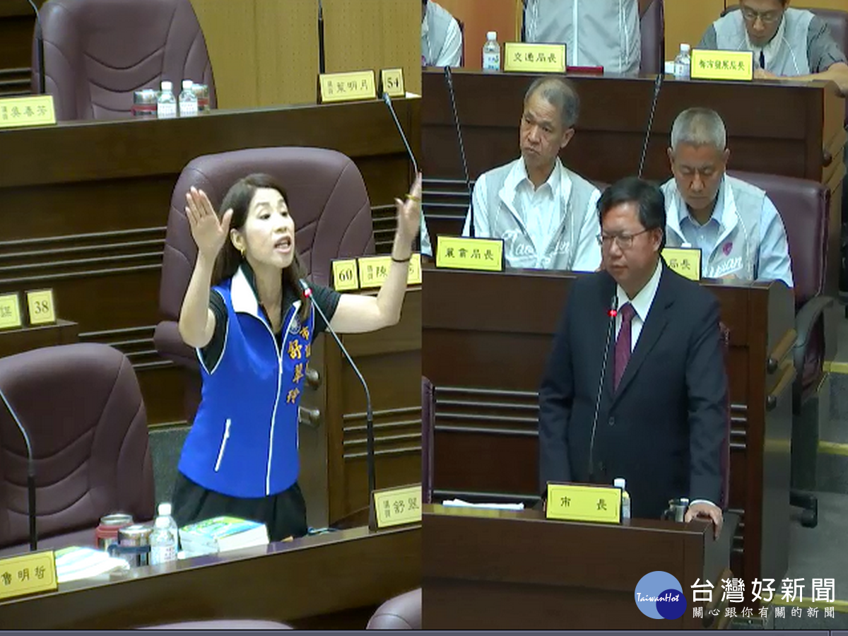 市議員舒翠玲在質詢桃園市長鄭文燦時,自喻媲美「妙禪」,預言未來綠捷一定是用韓國車廂。
