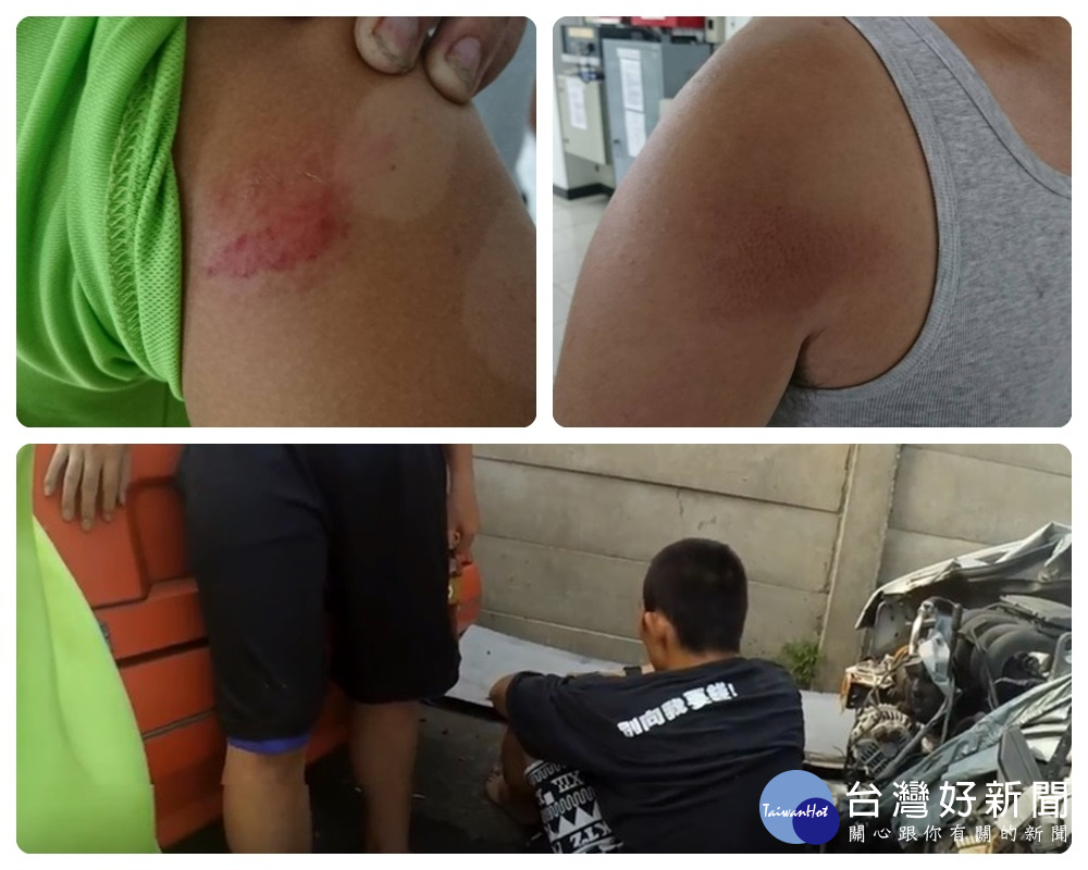 陳嫌極欲反抗掙脫,造成警員陳博威、莊守翔手腳多處擦傷。
