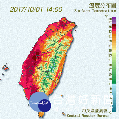 台北飆36.8度 120年來10月最高溫(圖/翻攝中央氣象局)