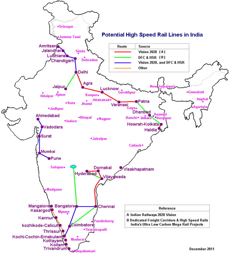 印度高鐵的計劃路線 （圖／維基百科）