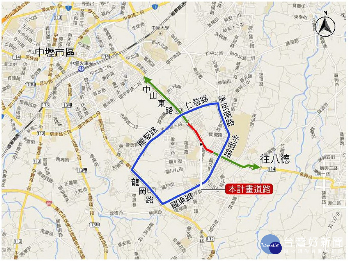 「中山東路三段230巷至龍文街口道路拓寬改善工程」位置圖。