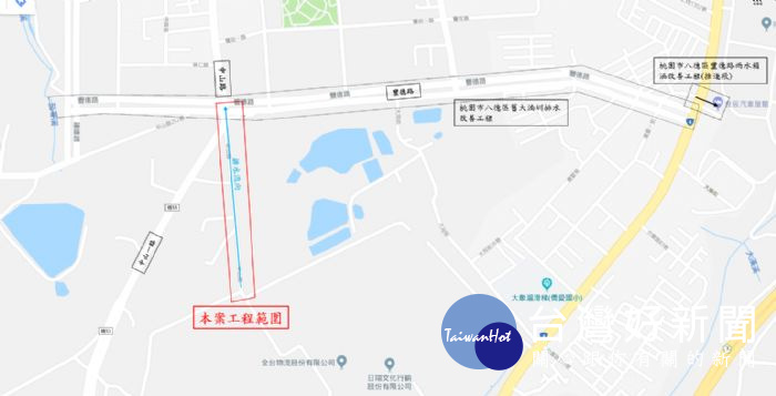 八德區中山路(豐德路至工業區)雨水下水道工區示意圖 。