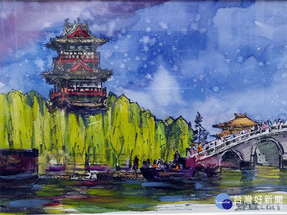 王菁華旅行畫記巡迴展 中壢區公所一樓中庭展出