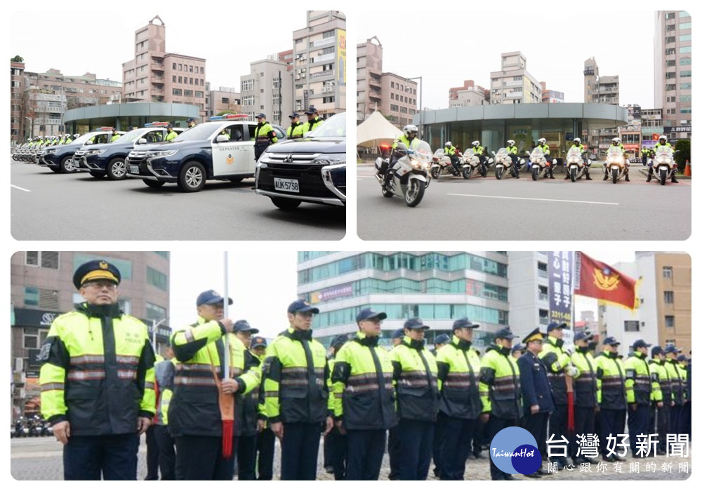 桃園市重要節日(春節期間)安全維護工作警(民)力展示校閱,陣容壯盛士氣高昂氣勢如虹。