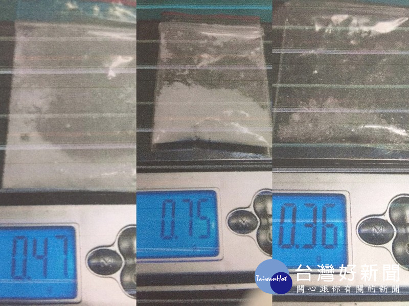 通緝男子遭警方逮捕並起出海洛英、安非他命和電子磅秤等證物。(記者陳昭宗拍攝)