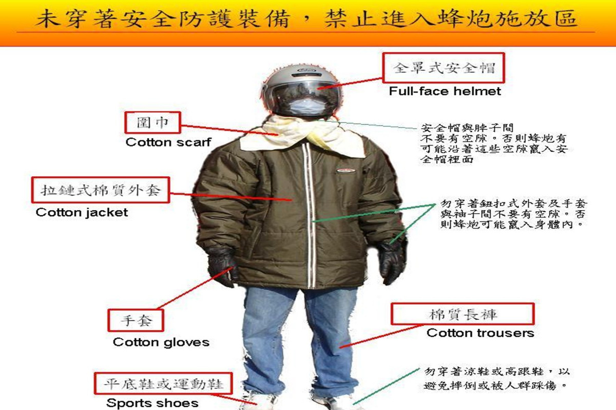 觀賞蜂炮,要穿著適當才能確保安全。