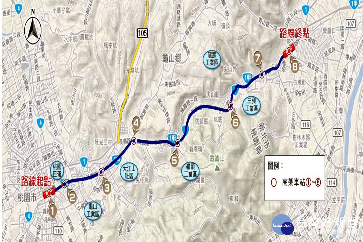 桃園捷運棕線計畫路線圖。