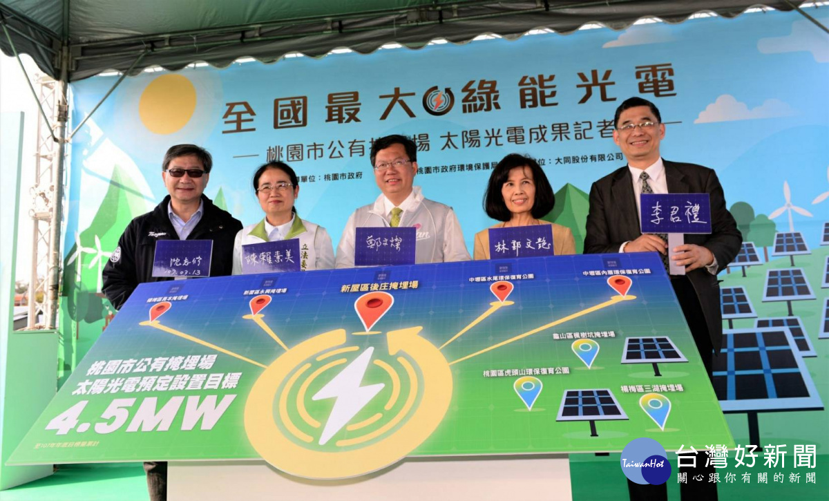 桃園市長鄭文燦,出席「全國最大‧綠能光電」公有掩埋場太陽光電成果記者會。