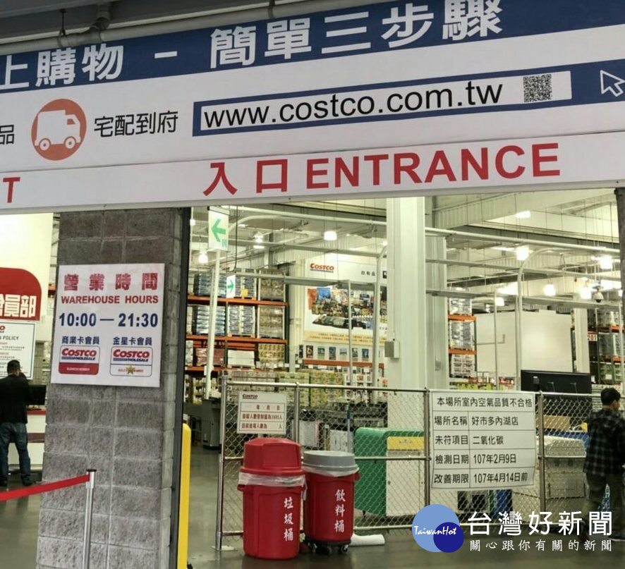 台北市環保局今(20)日公布最新空氣品質專案稽查結果,家發現量販通路家樂福天母店與北投店、以及Costco好市多內湖店等3處大型量販店室內二氧化碳濃度超過管制標準。(圖/台北市環保局)