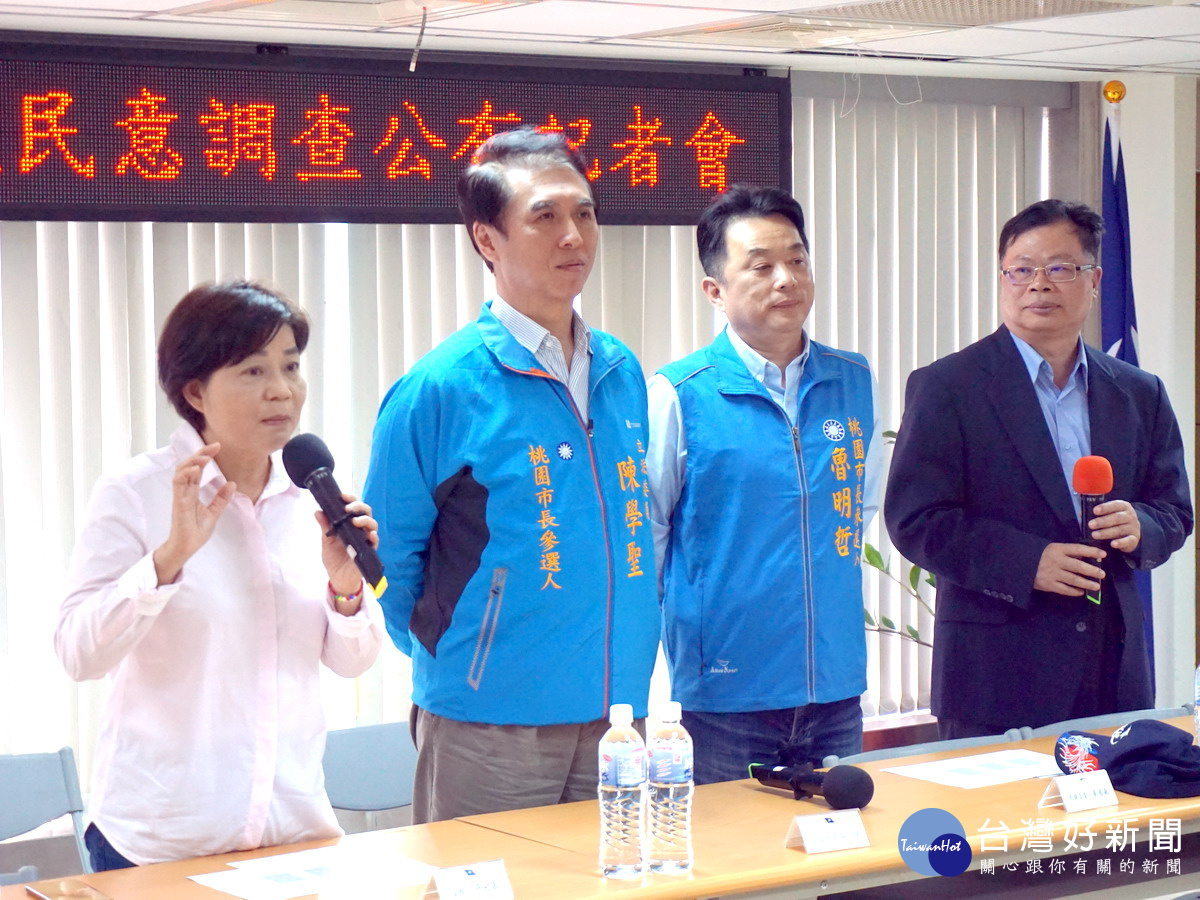前立委楊麗環在國民黨桃園市長初選民調公布記者會中質疑民調有問題。