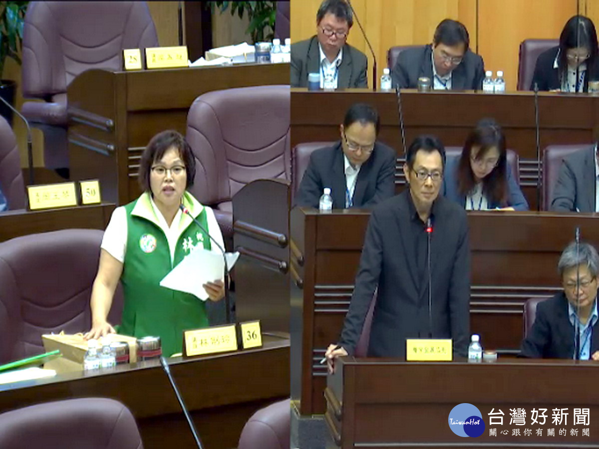 桃園市議員林俐玲質詢都發局長盧維屏,要求祭出都計變更逼使中油桃煉廠早日完成遷廠。
