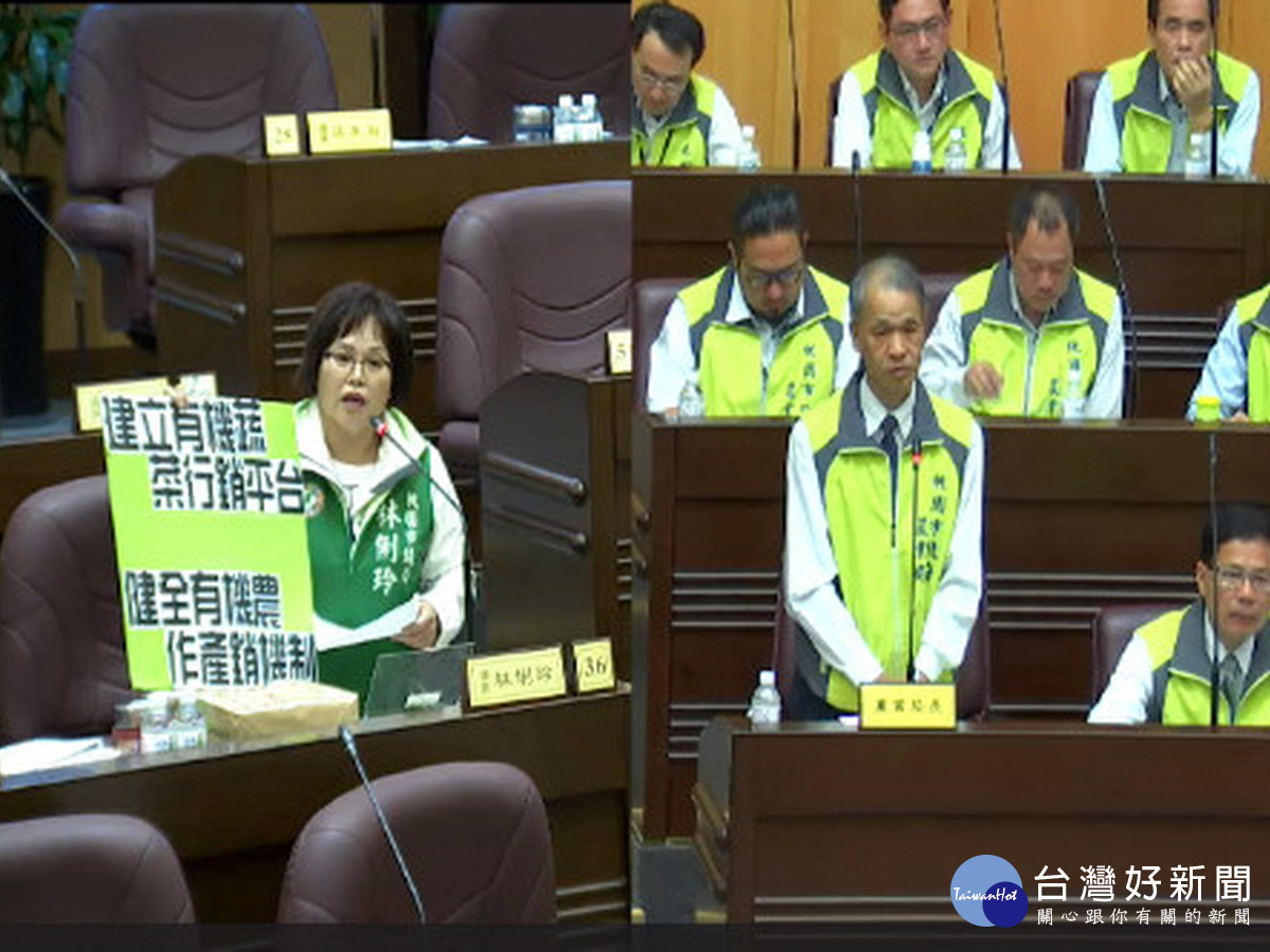 桃園市議員林俐玲針對建構有機農產行銷平台問題質詢農業局長郭承泉。