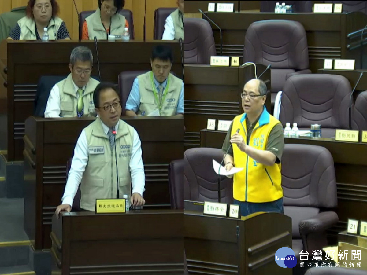 桃園市政府觀旅局長楊勝評不清楚預算數,遭桃園市議員劉勝全諷刺中風。