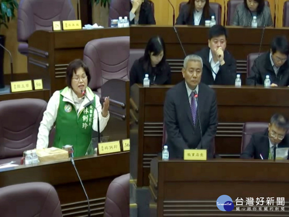 桃園市議員林俐玲關心入學問題,質詢教育局長高安邦。
