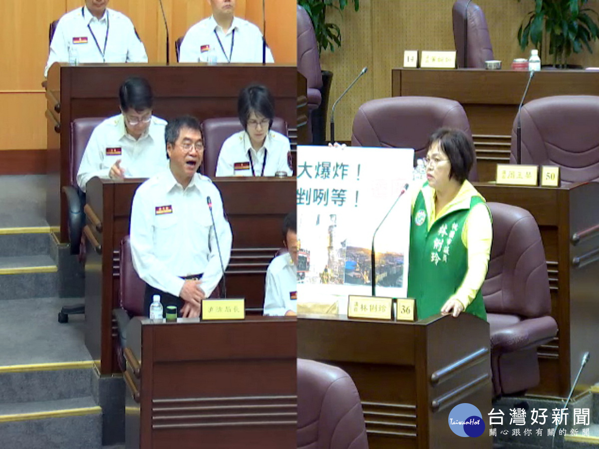 針對桃煉廠公安頻傳,桃園市議員林俐玲質詢市府消防局長胡英達。