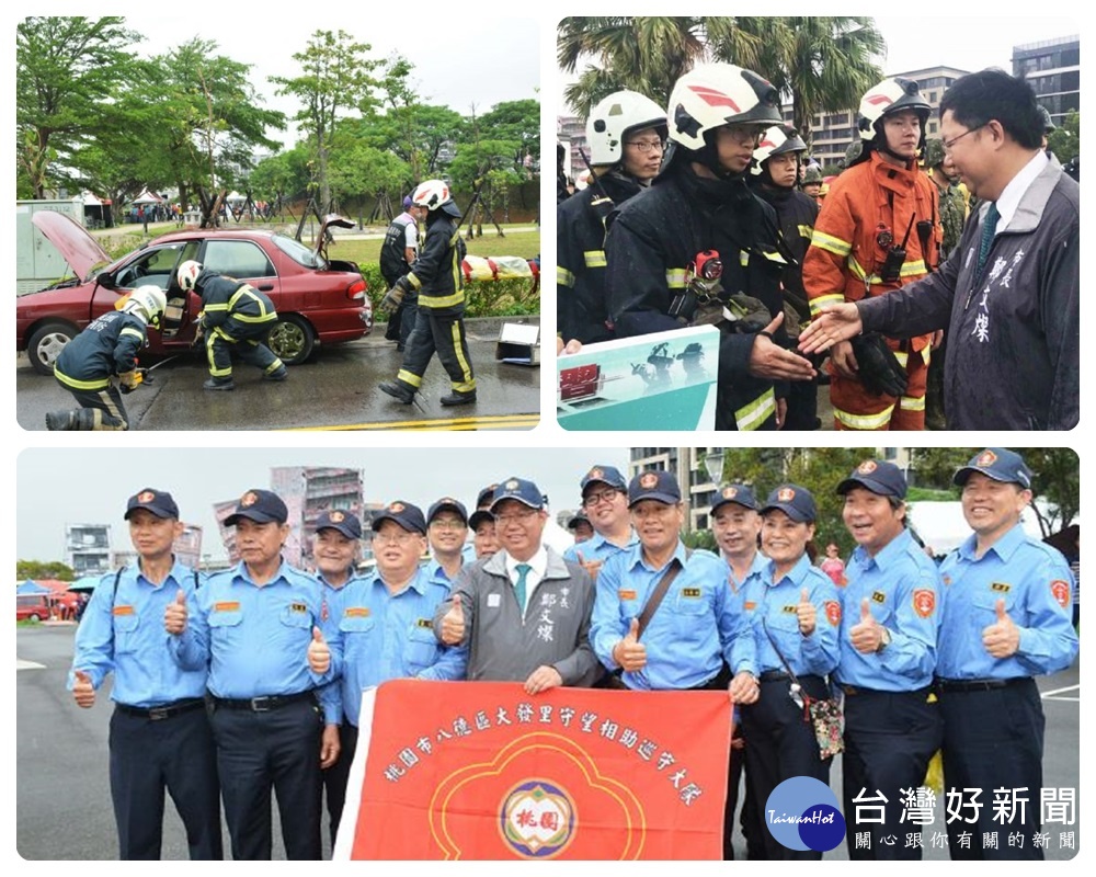 胡英達表示,市府團隊依據災情進行各式災害搶救演練,以真實呈現桃園市政府平時整備成果。