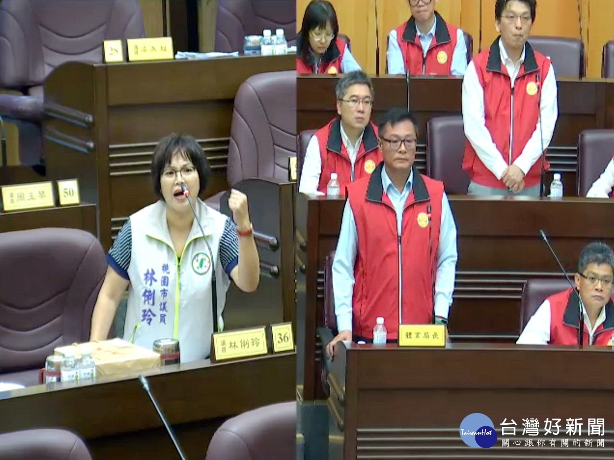 設置國民運動中心,桃園市議員林俐玲在議事堂希望體育局長夏金興要有魄力。