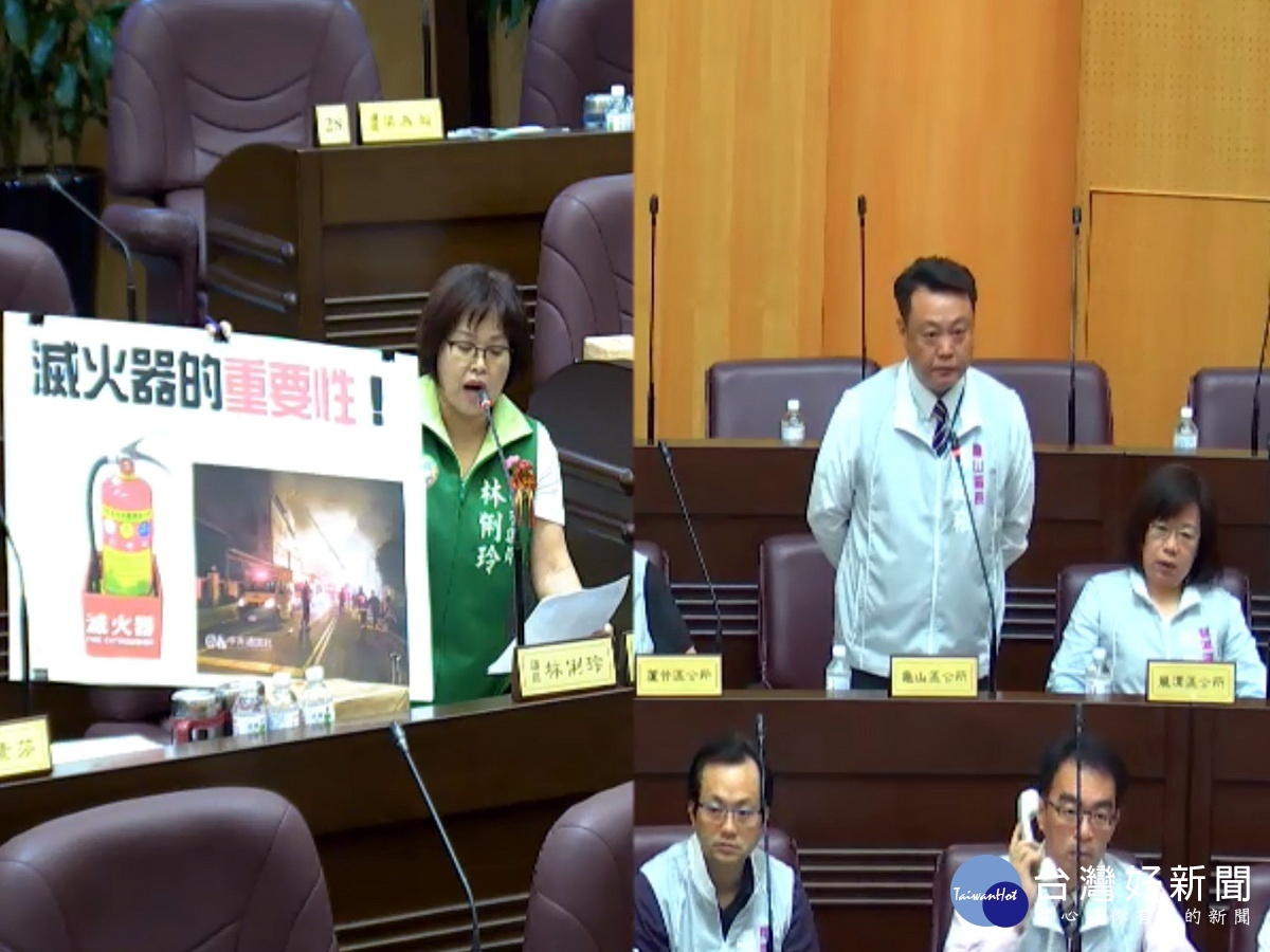 針對龜山區內多項區政建設,桃園市議員林俐玲質詢龜山區長陳建崧。