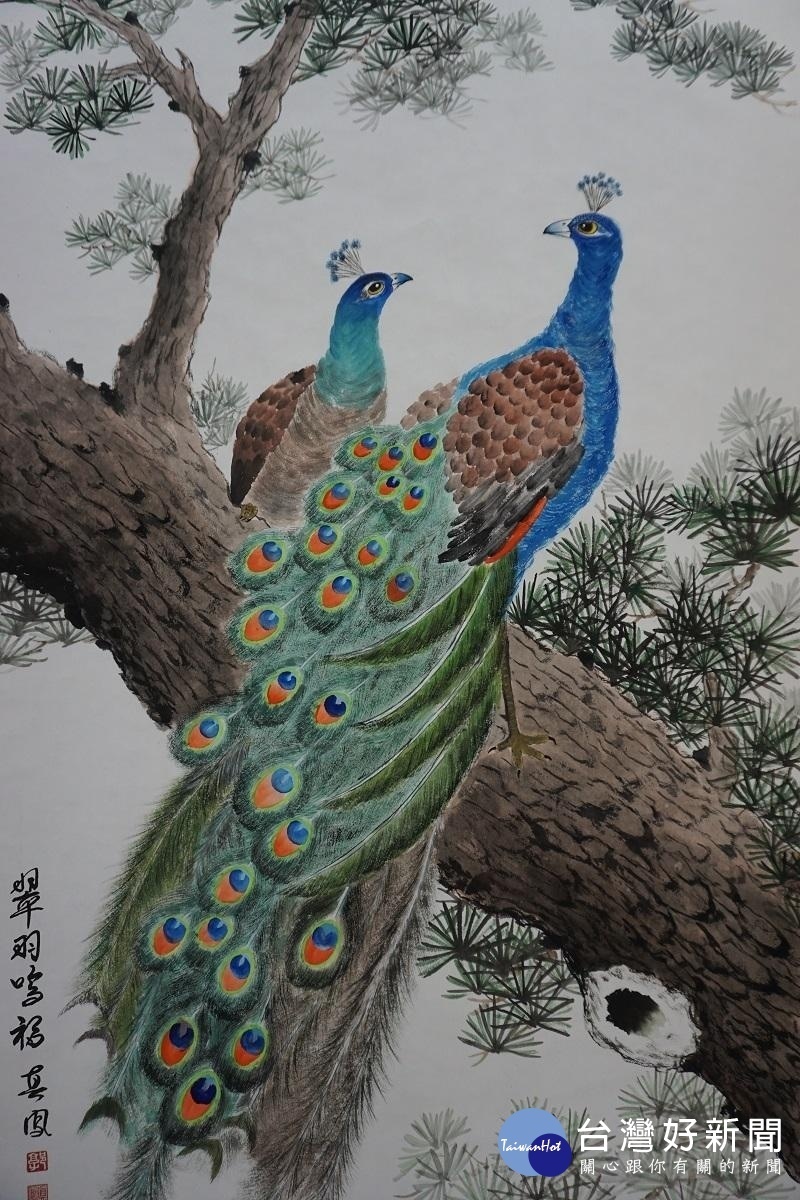 楊梅區戶政事務所舉辦「真正有藝思─郭真鳳彩墨花鳥展」，展出34幅精彩畫作。