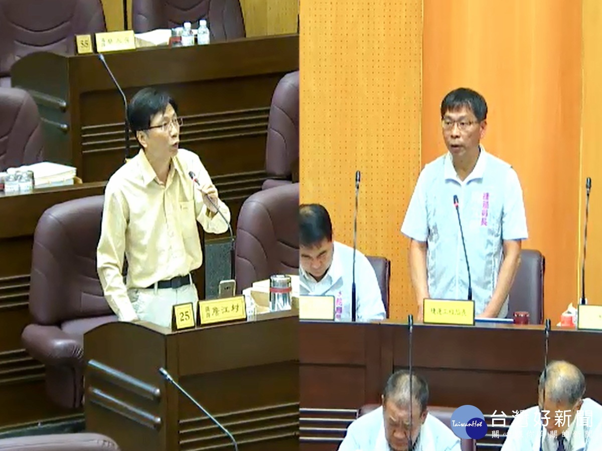 針對綠捷即將在10月動工,市議員詹江村質詢市府捷運局長陳文德。