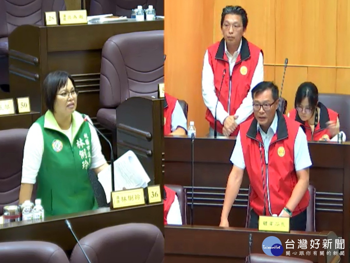 針對興建國民運動中心,桃園市議員林俐玲質詢體育局長夏金興。