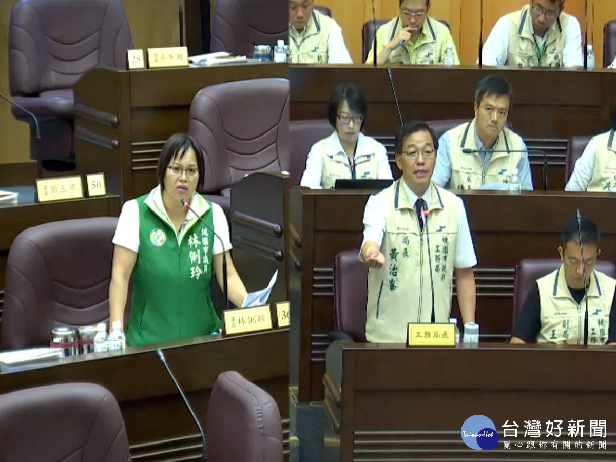 針對更換節能路燈,桃園市議員林俐玲質詢工務局長黃治峯