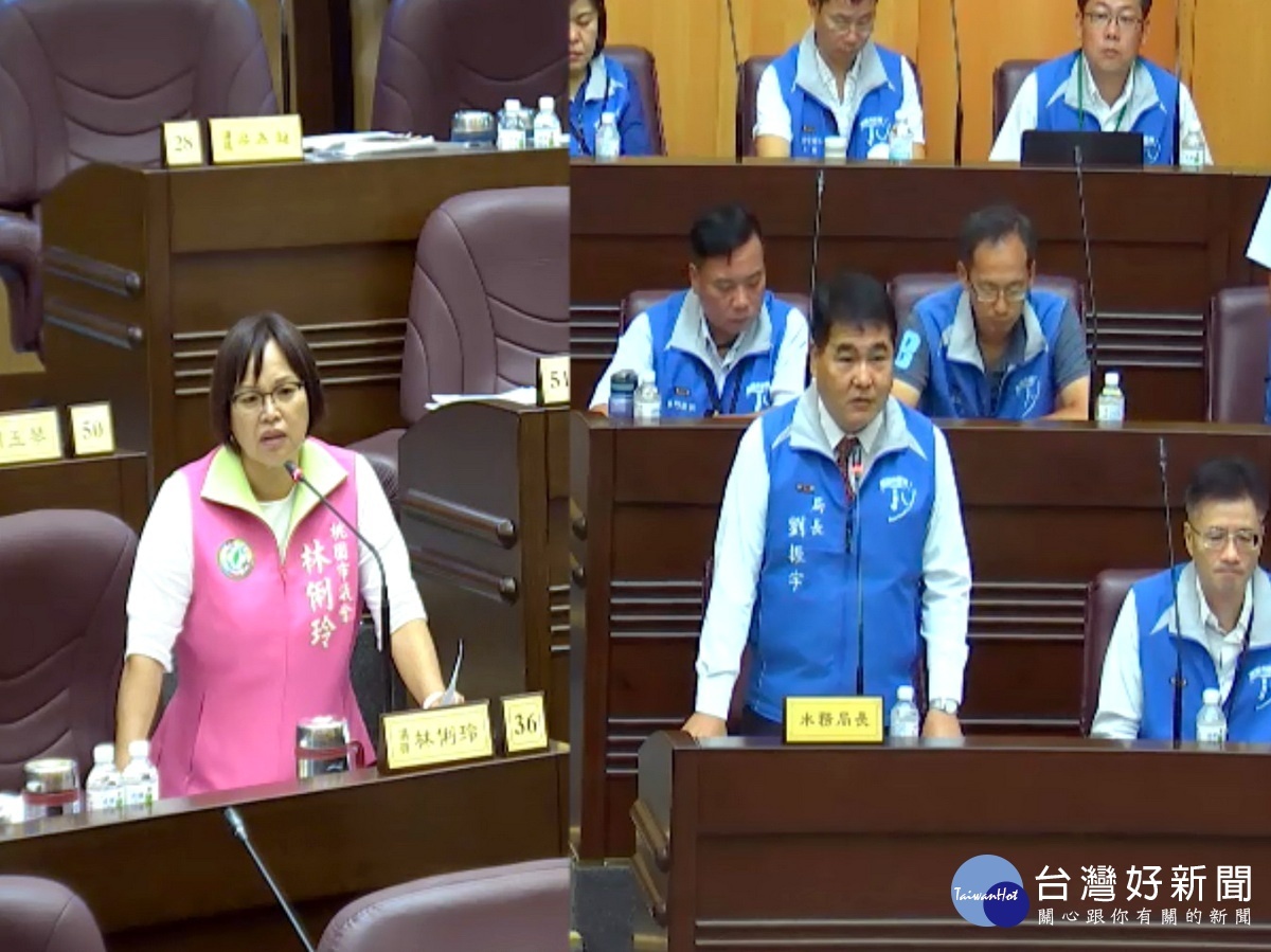 針對施工所造成的鄰損及商家損害,桃園市議員林俐玲質詢市府水務局長劉振宇,要求給予應有的賠償。