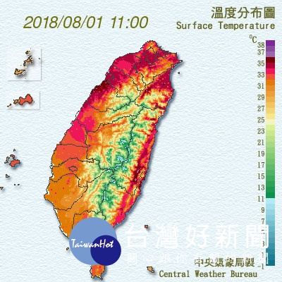 近來連日高溫炎熱,台灣猶如烤番薯(圖/翻攝中央氣象局官網)