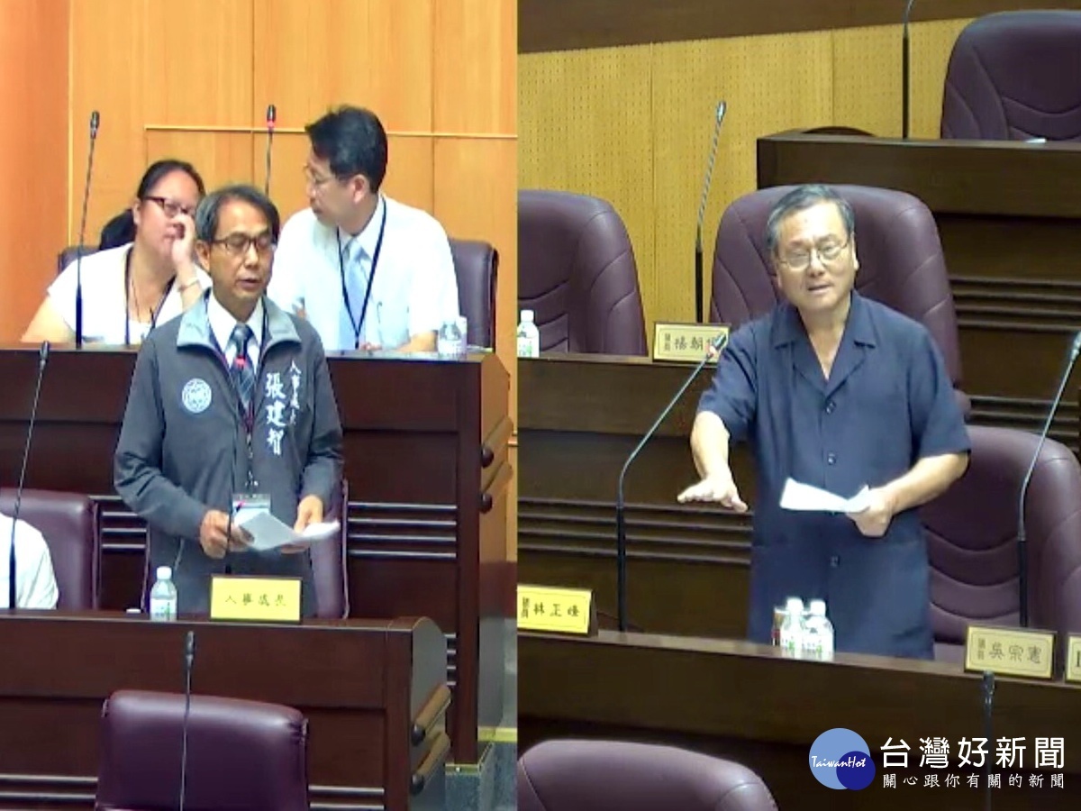 針對市府員工職能訓練,桃園市議員林正峰質詢市府人事處長張建智。