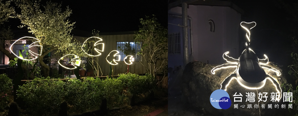 富里農會在60石山設置的20處創意燈飾亮點。（圖／記者王丰禾攝）