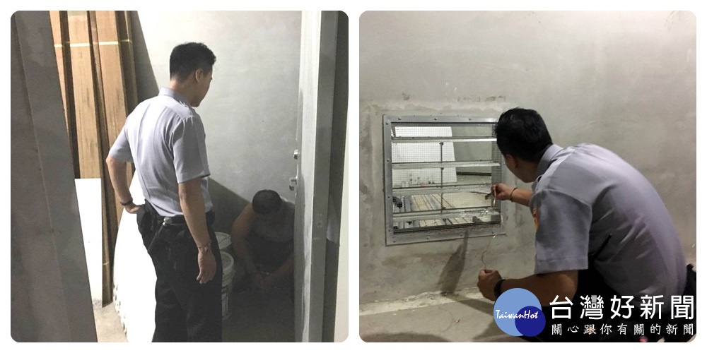 員警以鐵線深入氣窗後,將木板勾開,當場發現藏匿於木板後方之鍾姓男子,立即上前將他逮捕。