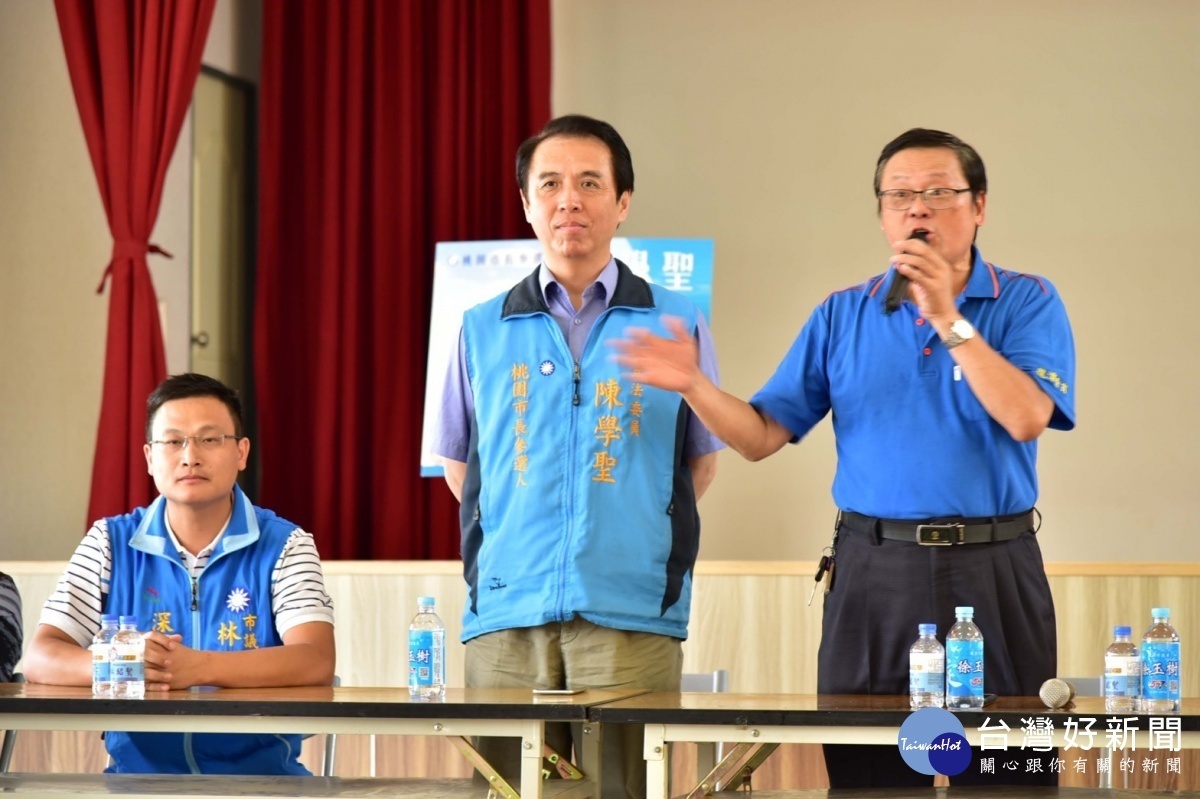 陳學聖參加龍潭區固本會報,會中陳學聖高喊「民進黨不倒,台灣不會好」