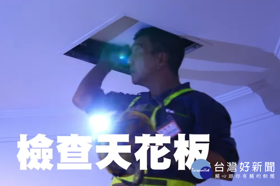 國安人員加強安檢,查看天花板,才發現入侵者為3隻還未長大的「喵星人」,躲藏在郵局的牆壁內。(圖/翻攝蔡英文臉書)
