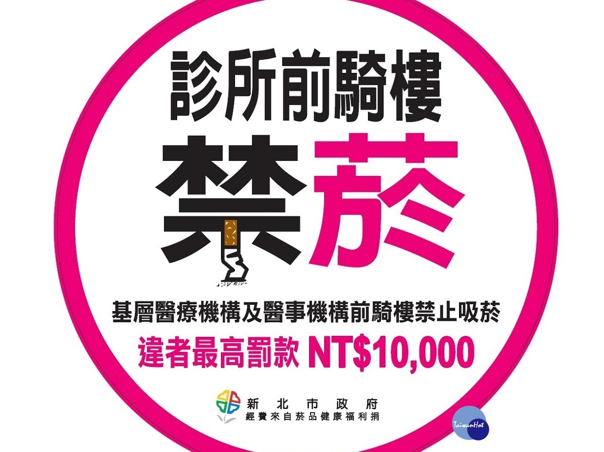 新北市診所前騎樓9/1起全面禁菸,請民眾務必遵守且勿心存僥倖,以免遭罰。(圖/衛生局提供)