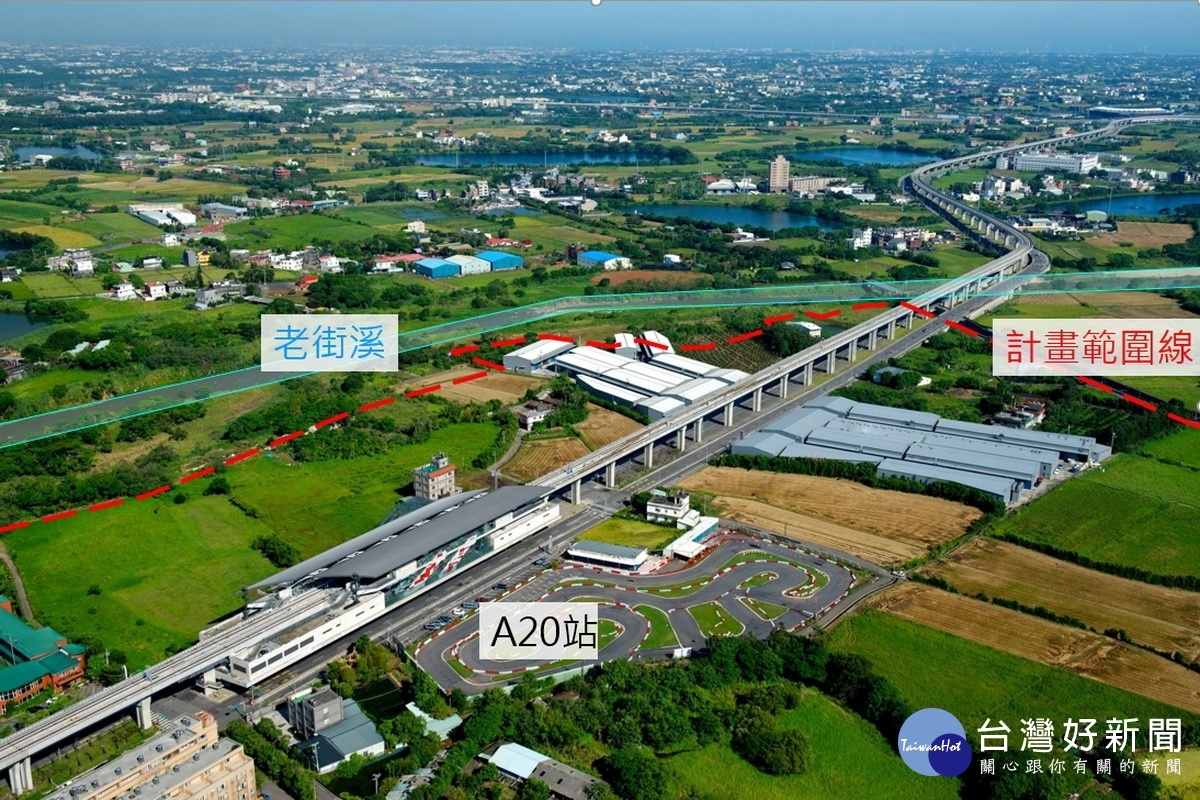 桃園機場捷運A20站區區段徵收工程空拍圖。