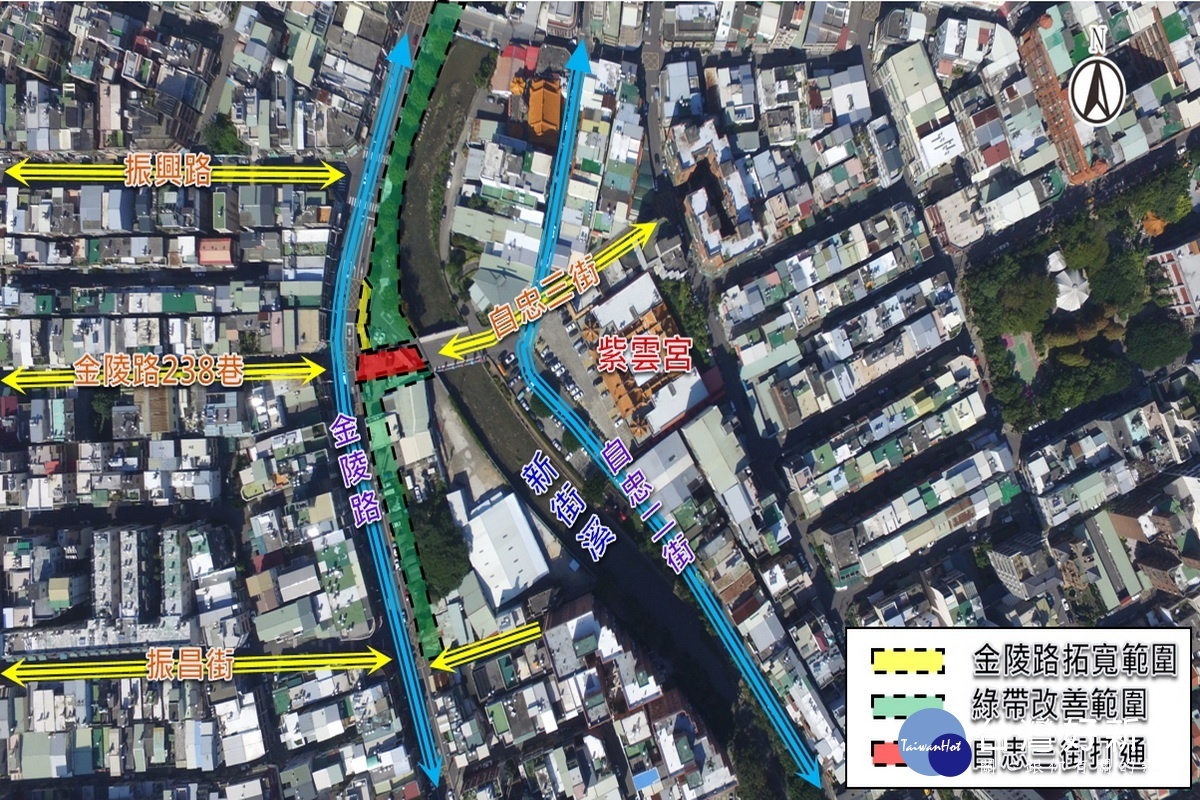 中壢區自忠三街延伸道路及周邊設施改善範圍圖。